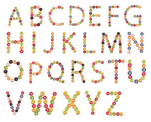 English alphabet made of donuts
