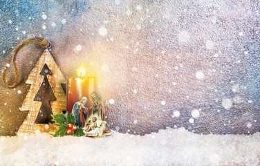 Nativity under Snow - Merry Christmas - obrazy, fototapety, plakaty