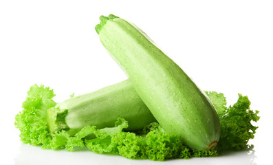 Squashes with lettuce isolated on white