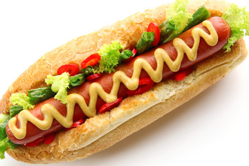Fresh hot dog isolated on white