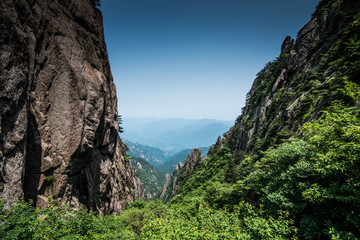 View of a Deep Canyon in Huangshan, China