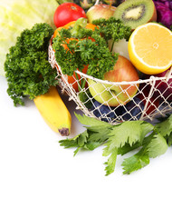 Juicy fruit and tasty vegetables isolated on white