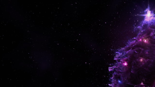 Purple Violet Nebula Christmas Fir Tree background seamless loop 4k resolution.