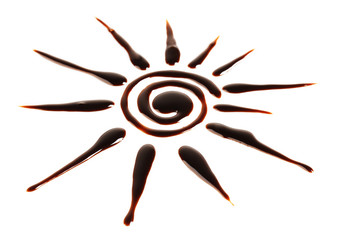 Silhouette of drawn chocolate sun, isolated on white