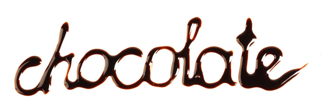 Written word "chocolate", isolated on white