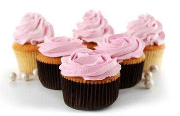 Tasty cupcakes, isolated on white