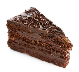 Chocolate cake with chocolate cream isolated on white