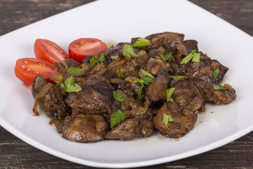 Chicken livers in a creamy sauce with onion
