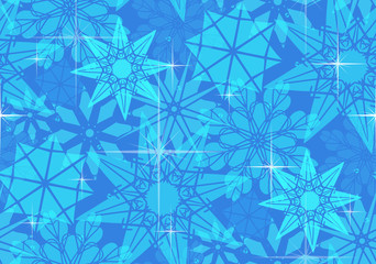 Seamless pattern with transparent snowflakes and sparkles