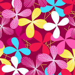Abstract simple line floral seamless pattern