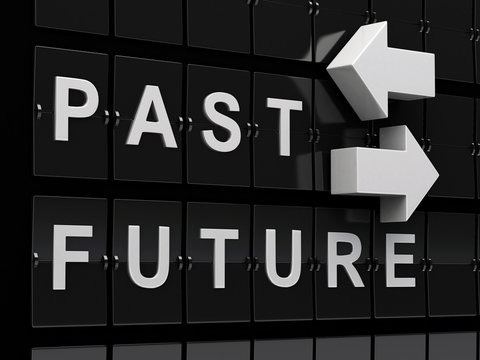 3d Airport board with past and future words.