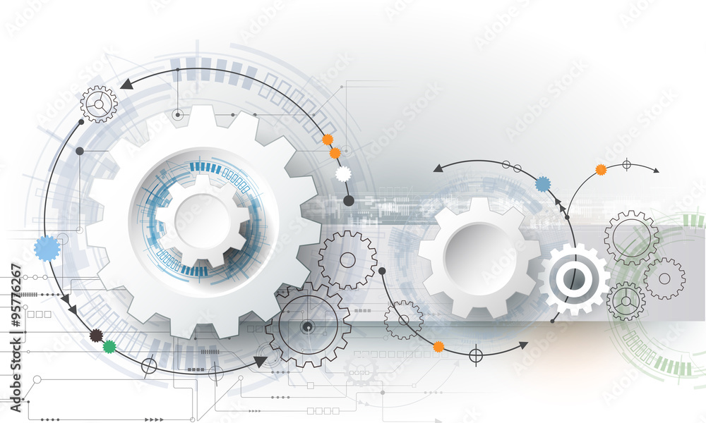 Leinwandbilder vector illustration gear wheel, hexagons and circuit board, hi-tech digital technology and engineeri