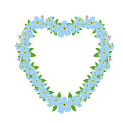 Heart made of forget-me-not flowers on the white background. Vector illustration