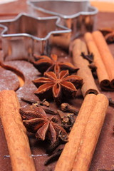 Spice and accessories for baking on dough for Christmas cookies and gingerbread