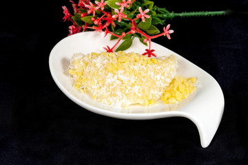 Thai dessert kanom Tua Pab ,Mung Bean rice-crepe ,coconut, sesam