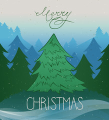 Fototapeta premium Vector vintage background with Christmas tree and Merry Christma