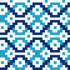 Blue geometric blocks in a seamless pattern