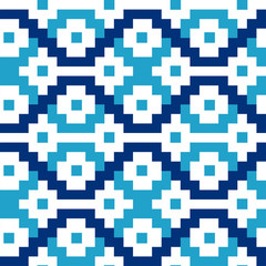 Blue geometric blocks in a seamless pattern