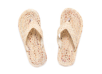 Flipflop Made By Water hyacinth Isolated On White.