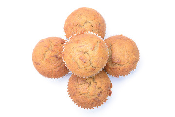 Banana muffin cake, isolated on white background