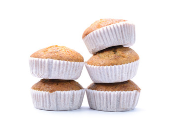 Banana muffin cake, isolated on white background