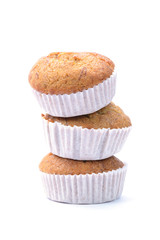 Banana muffin cake, isolated on white background