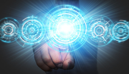 Businessman in his office using tactile interface