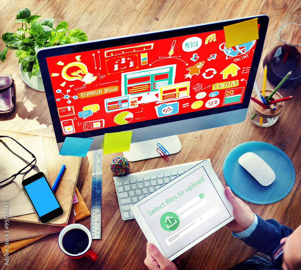 Aufkleber responsive design responsive quality content share online concep