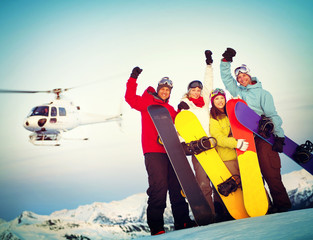 Snowboarders Success Sport Friendship Snowboarding Concept