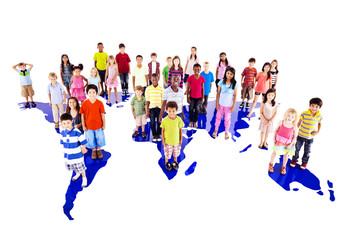 Fototapeta na wymiar Children Kids Ethnicity Friendship Continent Map Concept