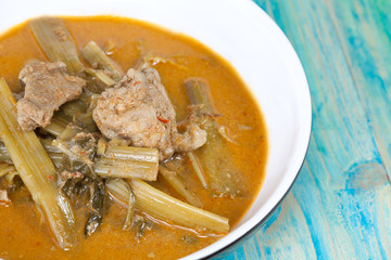 Cockle curry with Morning glory , Traditional thai curry.