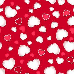 Cute hearts seamless pattern with a red background