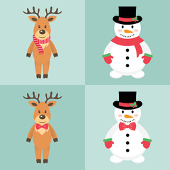 winter deer and snowman set