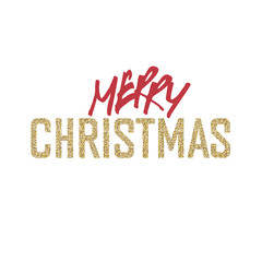 Merry Christmas Greeting Card on White Background. Glittering go