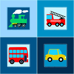 Cute Train Bus Car and Fire truck children seamless pattern