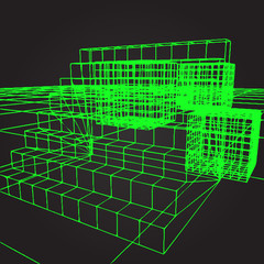 background with stairs in the style of an old green computer gra