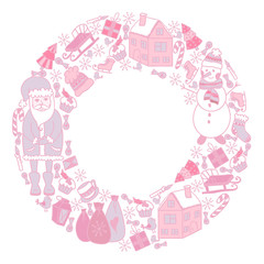 Vector circular wreath, Christmas greeting card template, Merry Christmas