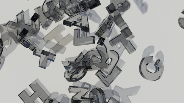 Slow-motion animation falling glass letters 