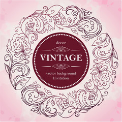 Floral ring border.  The composition of flowers, buds, leaves and twigs in the style of art Deco.Template for creating invitations, greetings, cards. Vintage patterned frame. 