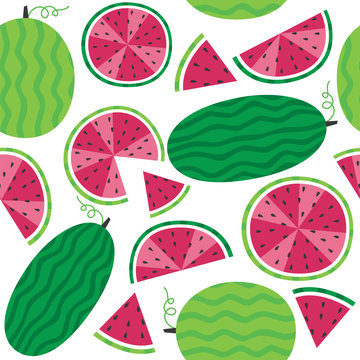 Vector seamless pattern with watermelon slices on a white background. EPS 10 & HI-RES JPG Included 