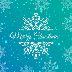 Winter card Merry Christmas, banner blue color isolated on the frosty background with snow and snowflakes. Vector illustration EPS 10