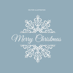 Winter card Merry Christmas, banner blue color isolated on the frosty background with snowflakes. Vector illustration EPS 10
