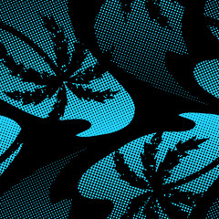 Graphic palm on the beach halftone seamless pattern