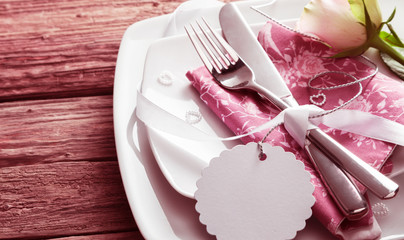 Romantic Place Setting with Rose and Blank Tag