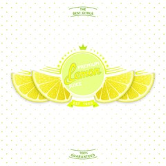 Creative label and emblem for products with stylized lemon slice shaped like a wings.. Premium quality citrus juice