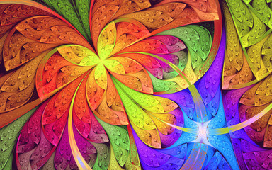 Abstract fractal background, rainbow-colored vivid mosaic pattern with curved stripes