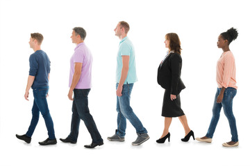 Creative Business People Walking With Manager In Row