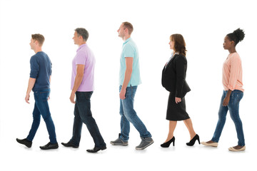 Obraz premium Creative Business People Walking With Manager In Row