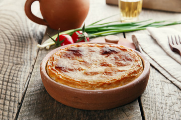 homemade pie with feta cheese and spinach