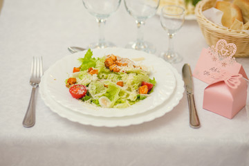 Fresh salad on a served table